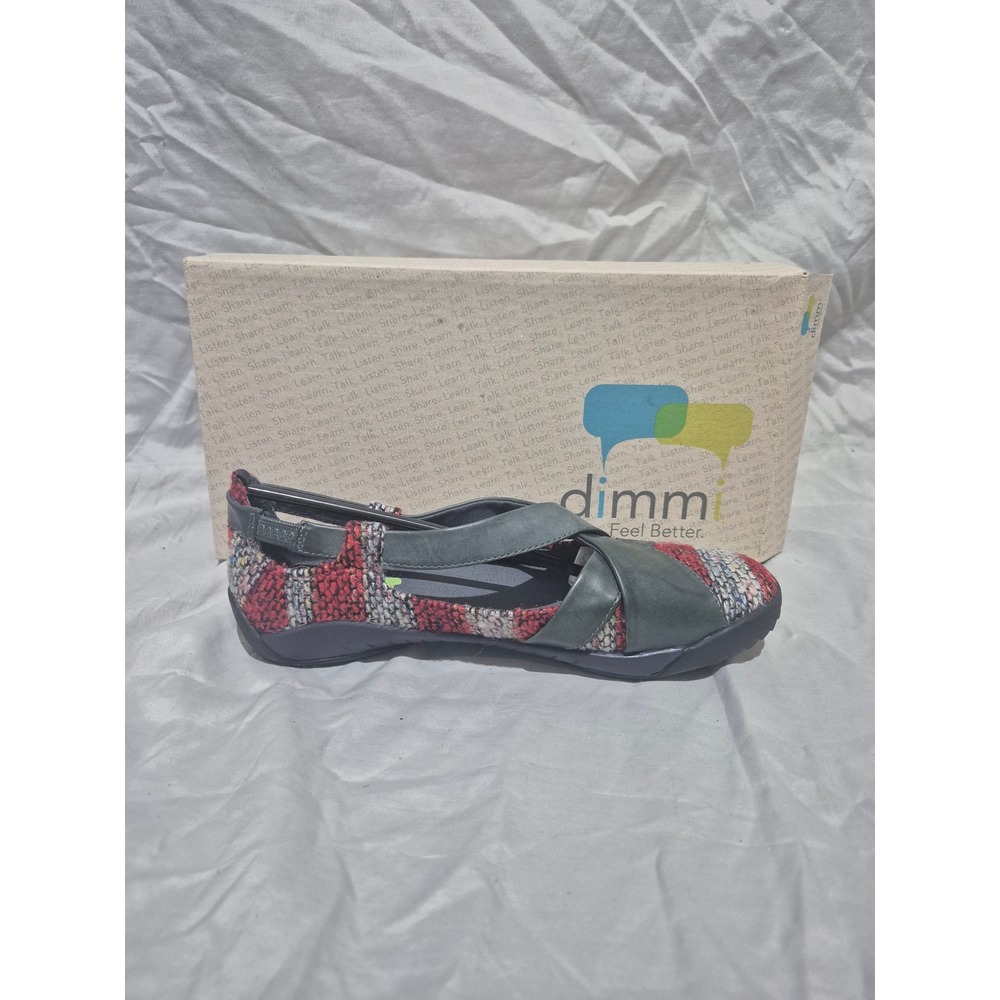 Dimmi Adventure Women 6 M Red Charcoal Cinnamon Woven‎ Elastic Strap Flats Shoes